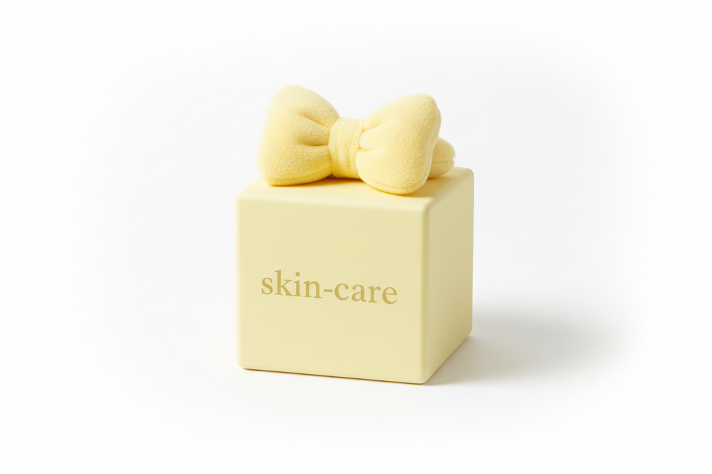 Caixa Amarela Claro simples, Laco fofo em CIMA escrito skin-care na frente